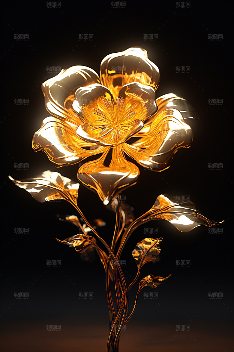 金色琉璃花通透质感模型