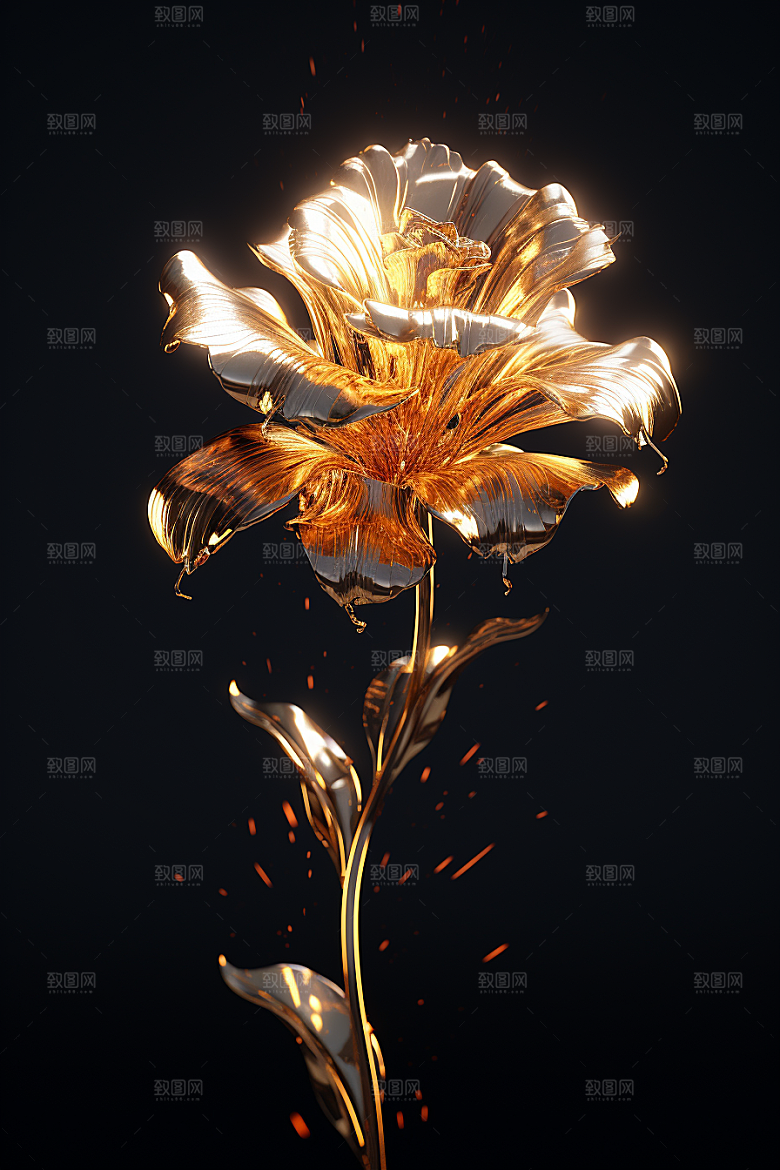 金色琉璃花润泽通透模型