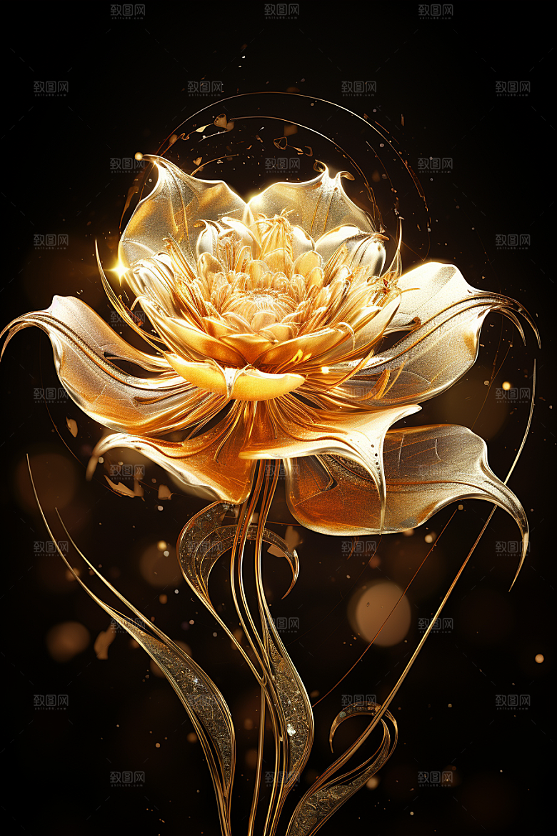 金色琉璃花温润3D模型