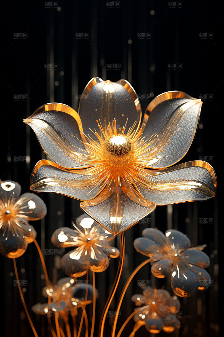 金色琉璃花高清水晶模型
