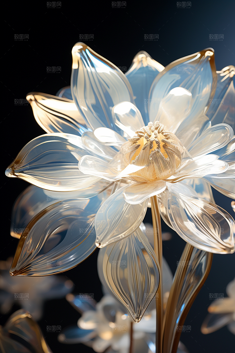 金色琉璃花花卉玻璃模型