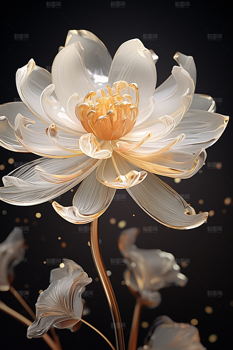 金色琉璃花花卉润泽模型