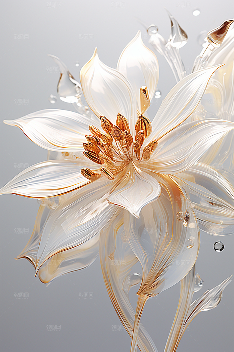 金色琉璃花水晶润泽模型
