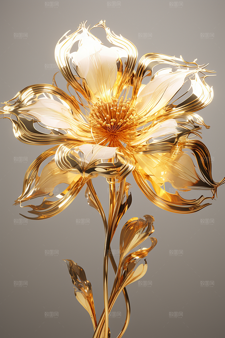 金色琉璃花温润立体模型