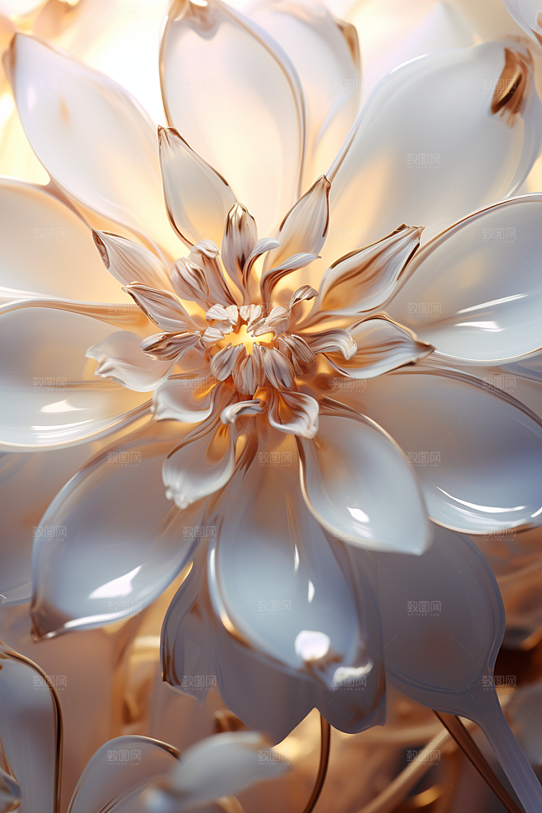 金色琉璃花水晶透明模型
