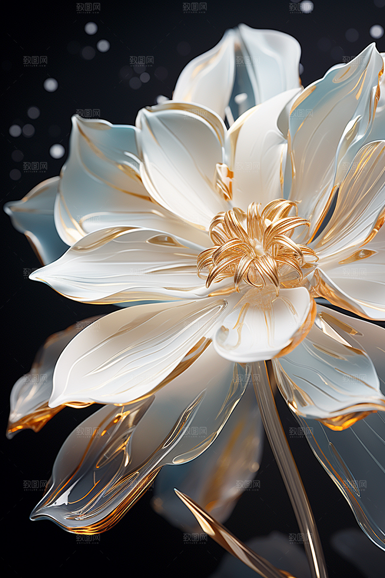 金色琉璃花玻璃透明模型