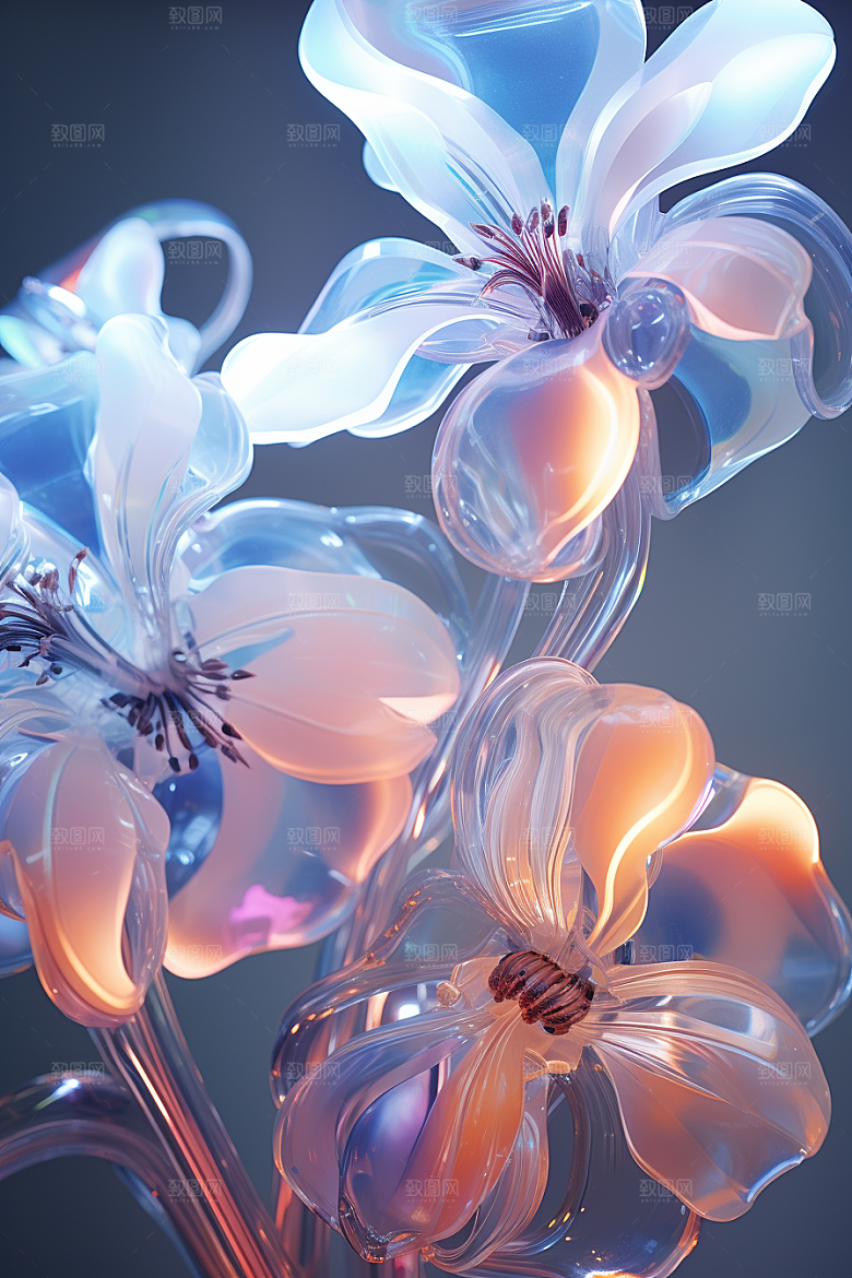 金色琉璃花透明通透模型