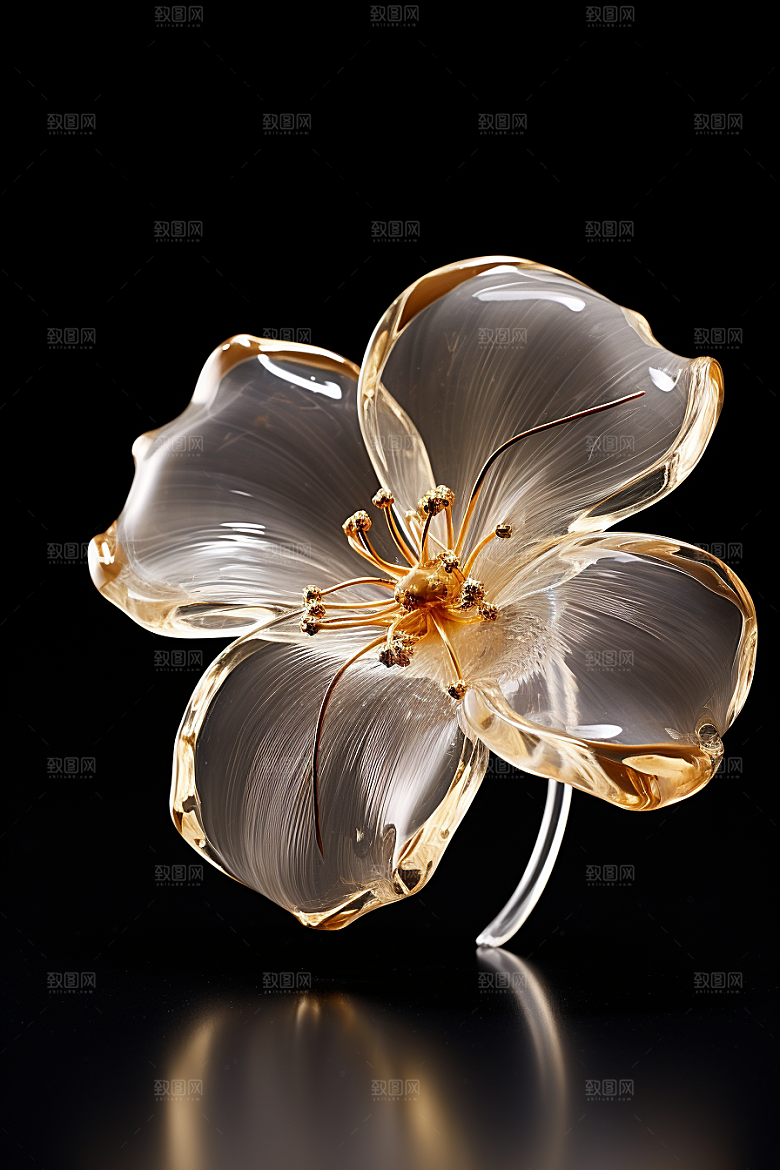 金色琉璃花花卉通透模型