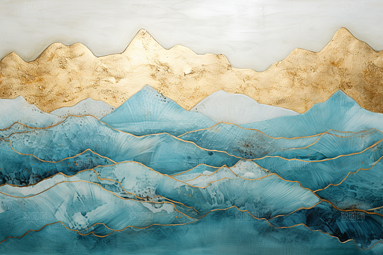 金色山水剪影水墨装饰画