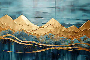 金色山水质感质感装饰画