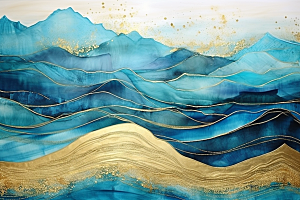 金色山水中国风大气装饰画