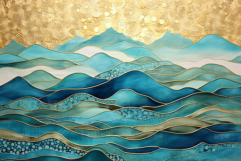 金色山水质感中国风装饰画