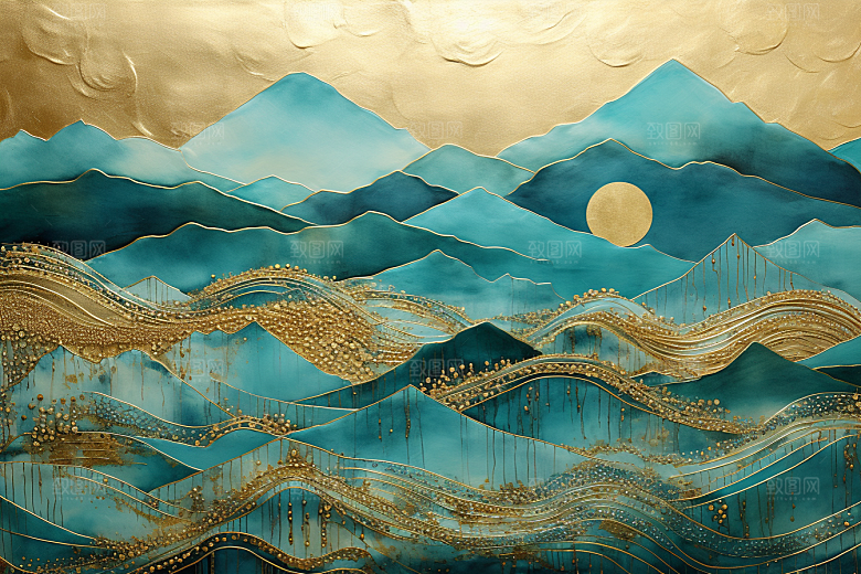 金色山水高档质感装饰画