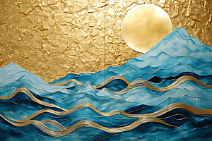 金色山水抽象金箔装饰画
