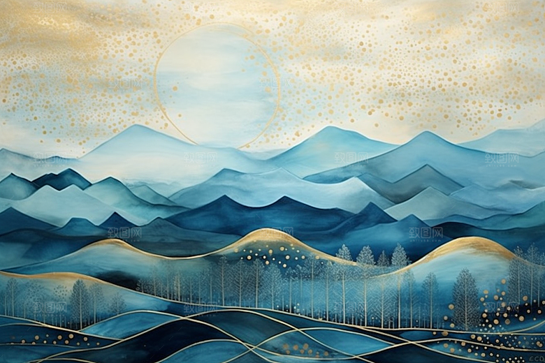 金色山水抽象质感装饰画