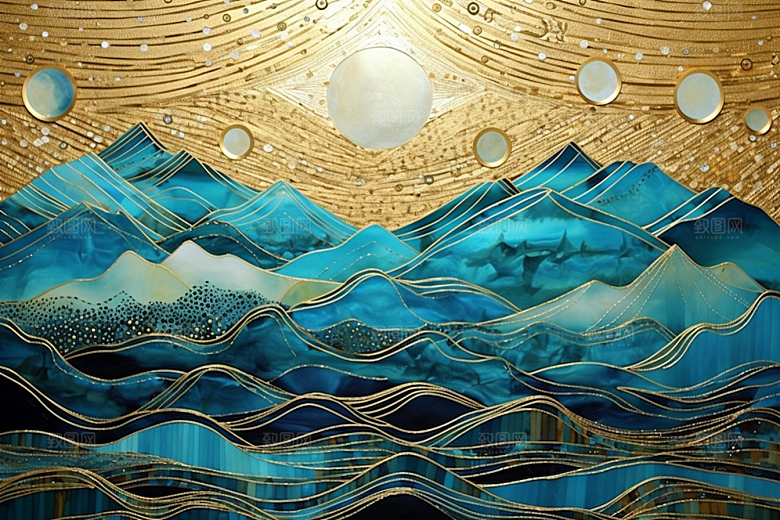 金色山水新中式高档装饰画