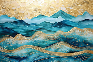 金色山水质感新中式装饰画