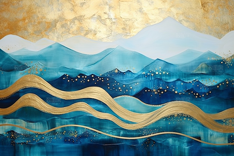 金色山水水墨国潮装饰画