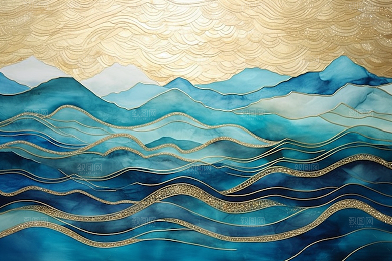 金色山水水墨新中式装饰画
