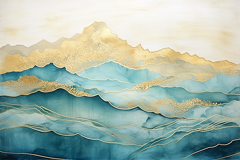 金色山水大气高档装饰画