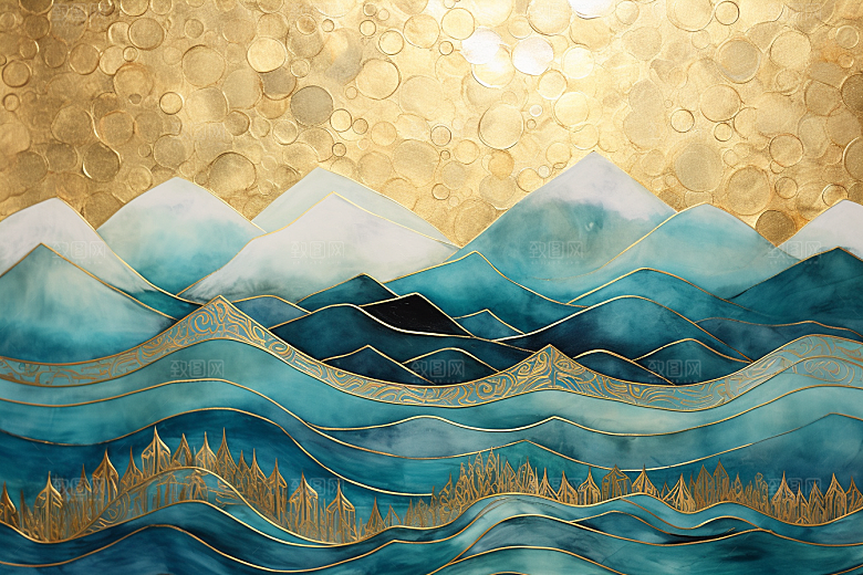 金色山水剪影高档装饰画