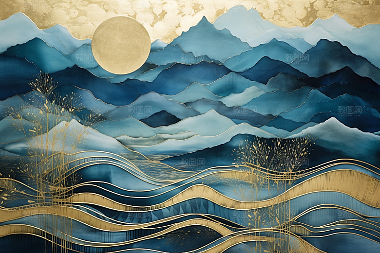 金色山水高档中国风装饰画