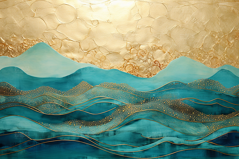金色山水质感水墨装饰画
