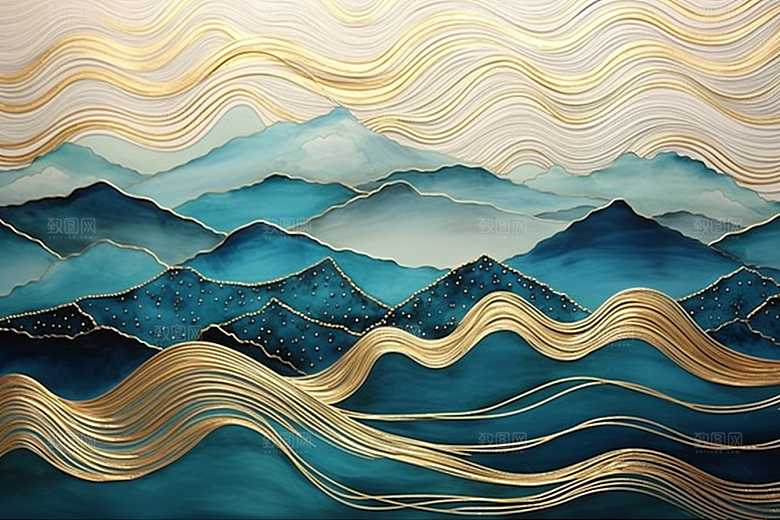 金色山水金箔背景装饰画