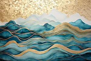 金色山水大气质感装饰画