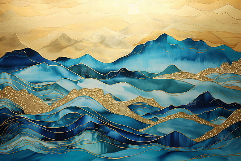金色山水质感大气装饰画