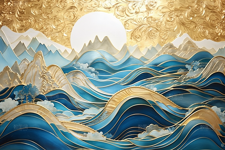 金色山水中国风大气装饰画
