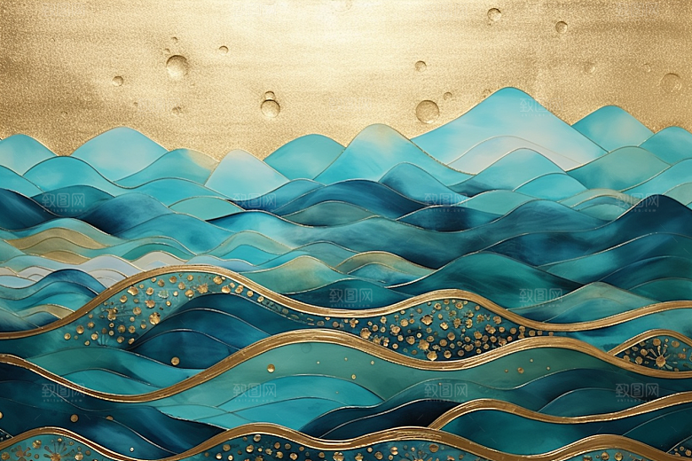 金色山水高档抽象装饰画