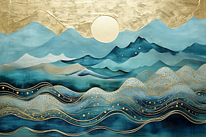金色山水抽象高档装饰画