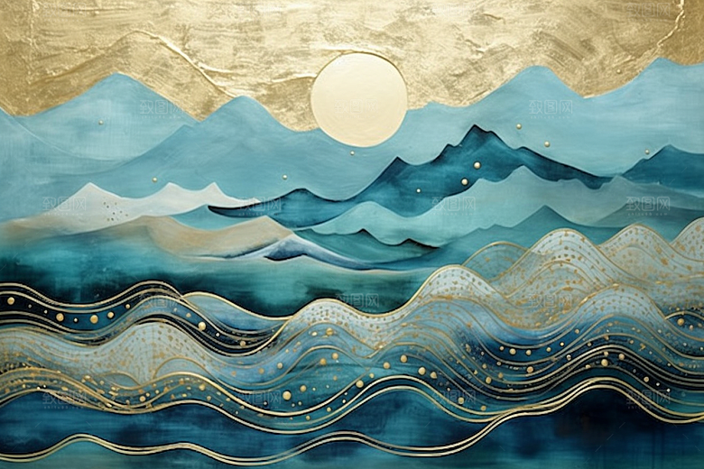 金色山水抽象高档装饰画