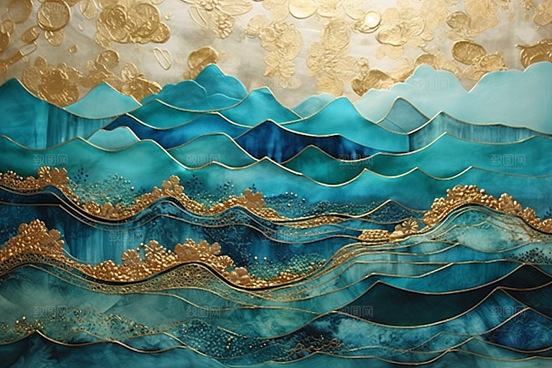 金色山水大气中国风装饰画
