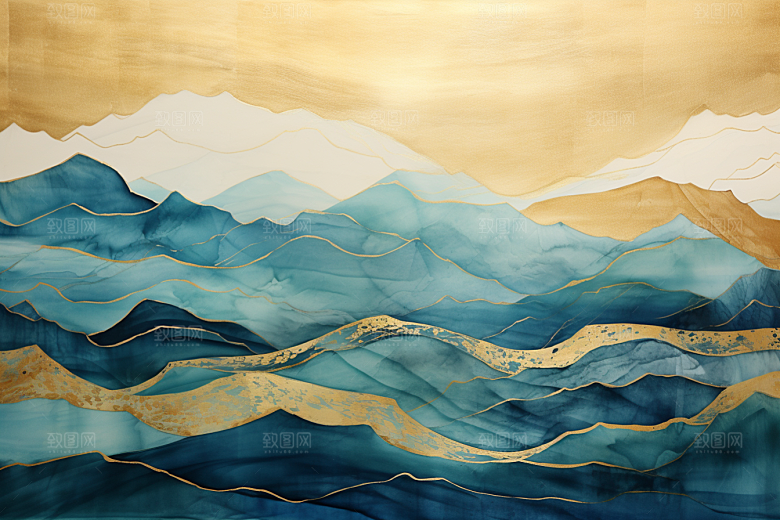 金色山水高档金箔装饰画
