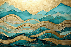 金色山水高档质感装饰画