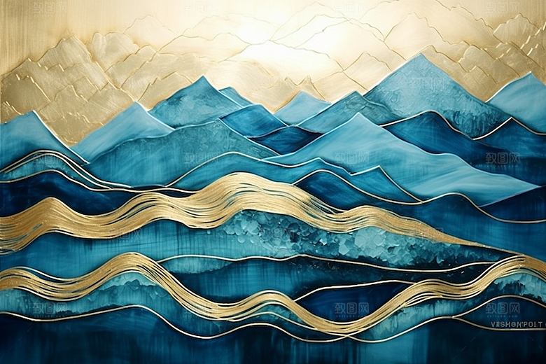 金色山水剪影背景装饰画