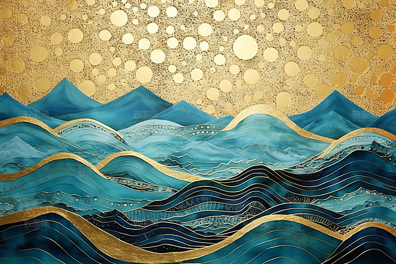 金色山水抽象金箔装饰画