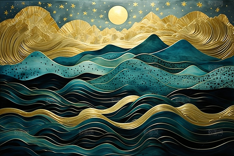 金色山水抽象高档装饰画