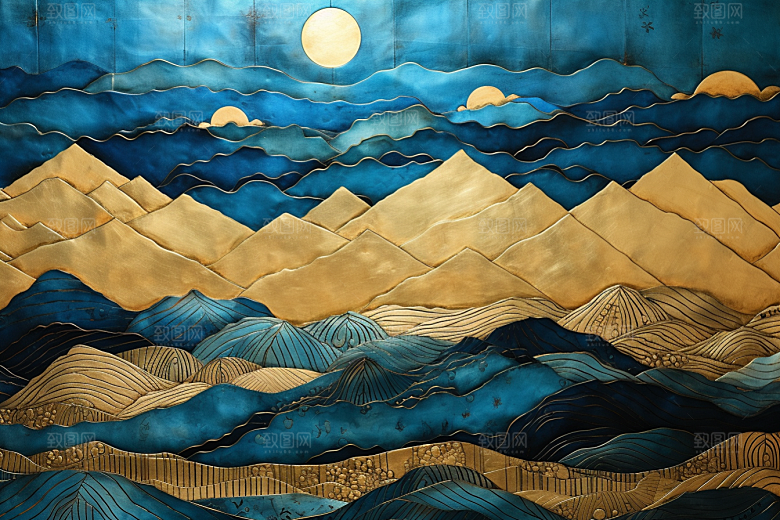 金色山水大气抽象装饰画