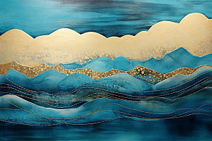 金色山水国潮质感装饰画