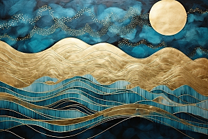 金色山水中国风国潮装饰画