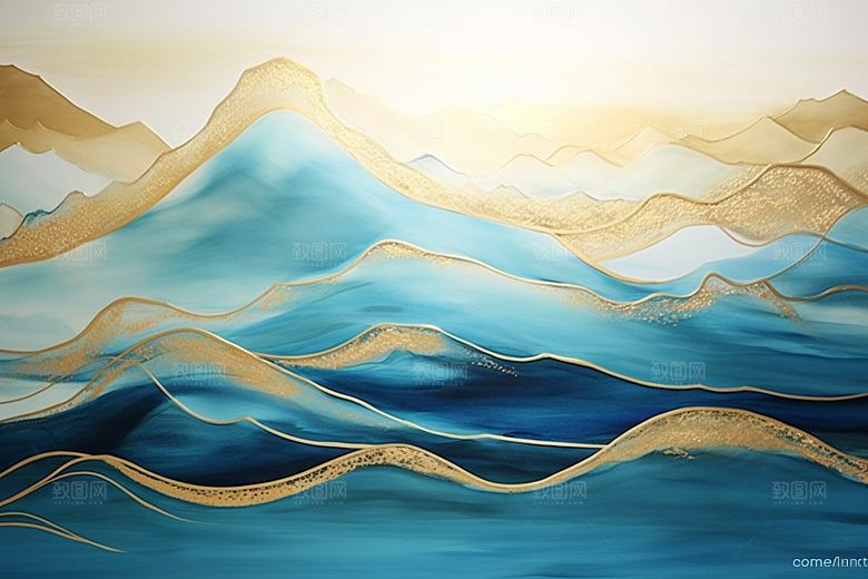 金色山水背景大气装饰画