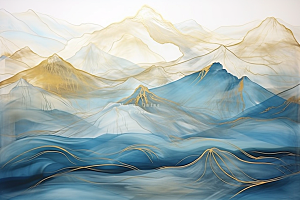 金色山水中国风质感装饰画