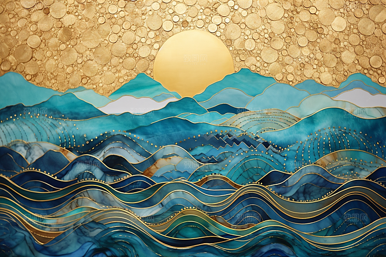 金色山水抽象高档装饰画