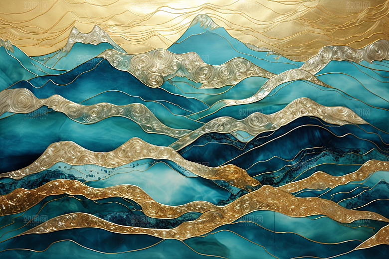 金色山水金箔背景装饰画