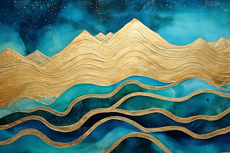 金色山水高档剪影装饰画
