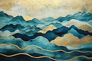 金色山水中国风背景装饰画
