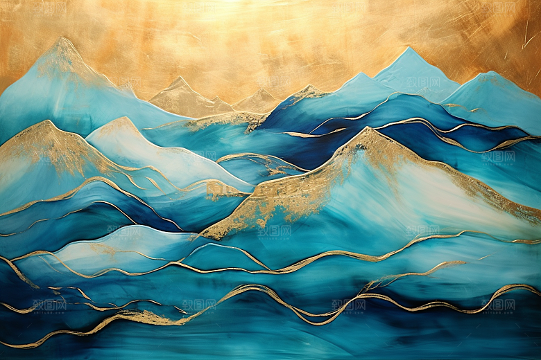 金色山水大气背景装饰画